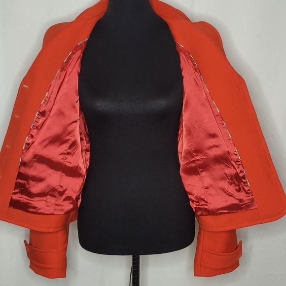 J Crew Red Poly / Wool Blend Button Front Cropped Blazer w/ Arm Stripe - Sz L/12 - Picture 8 of 16